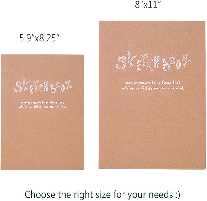 Kraft Cover Drawing Notebook & Sketchbook – Set of 2 Blank Plain Sketch Books – 125g Thick Paper, 200x280mm Paper Ideal for Drawing & Sketching- 128 sheets/256 Pages – 180 Degree Opening, 2pcs