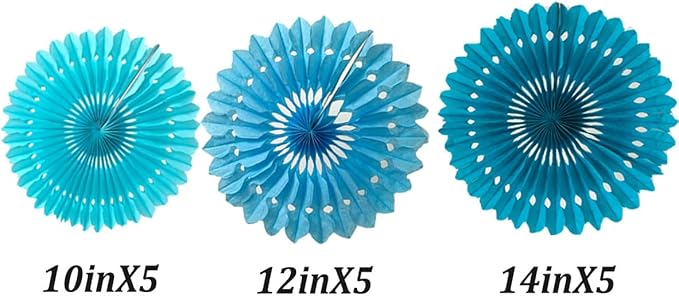 15pcs 10'' 12'' 14'' Paper Fans Decorations Round Tissue Paper Fans Hanging Paper Fans Set Party Paper Honeycomb Fans Decorations for Party Birthday Wedding Events, Green+blue