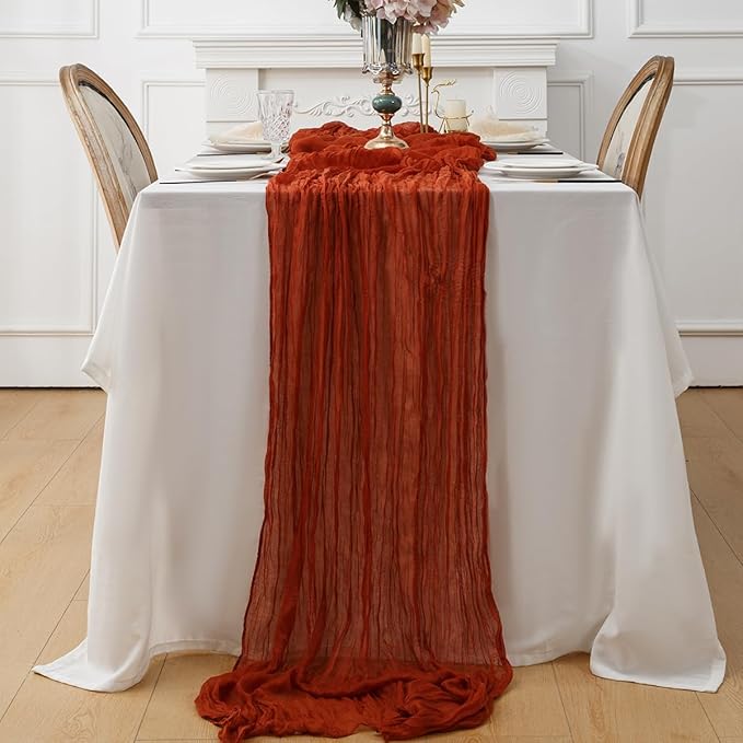 Terracotta 6 Pack Cheesecloth Table Runner 120 Inch 10 FT Boho Rustic Gauze for Wedding Baby Shower Party Farmhouse Summer Home Decor Washable