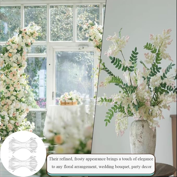 HAHIYO 700Pcs 2mm White Double-Head Flower Stamen with Crystal-Like Flower Head for Handmade Floral Art Scrapbook Decoration Artificial Floral Pistils Pollen Stamens Wedding DIY Stamens