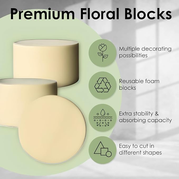 XCEL Floral Foam Block Unlike Any Other - Reusable Floral Blocks Flower Foam for Artificial Flower Arrangements (Cream - 5" x 3" Round (6 Pack))