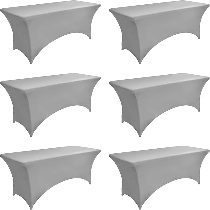 113 6-Pack 6ft Spandex Table Covers for Rectangle Standard Folding Tables - Wrinkle Resistant Stretch Tablecloths - Ultimate Fitted Table Protector for Parties, Banquet, and Wedding