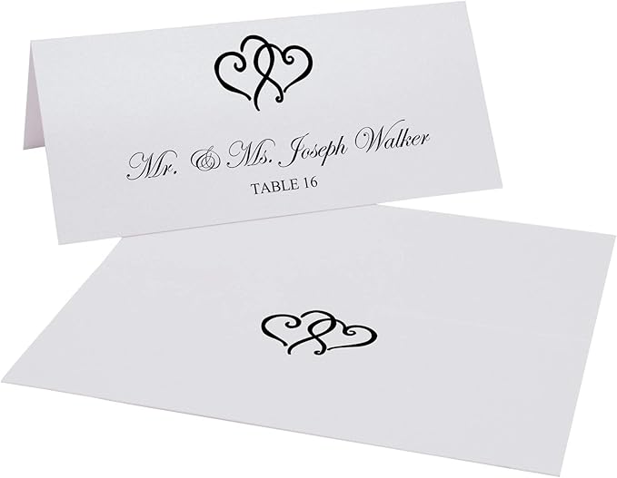 Linked Hearts Printable Place Cards, Black (Choose Color), Set of 60 (10 Sheets), Laser & Inkjet Printers - Wedding, Party, Dinner, and Special Events - Made in the USA