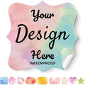 Custom Stickers - Personalized Labels with Fancy Frame, Multicolor Watercolor Design, 100 Labels (Vinyl, Waterproof, Reusable, Outdoor)
