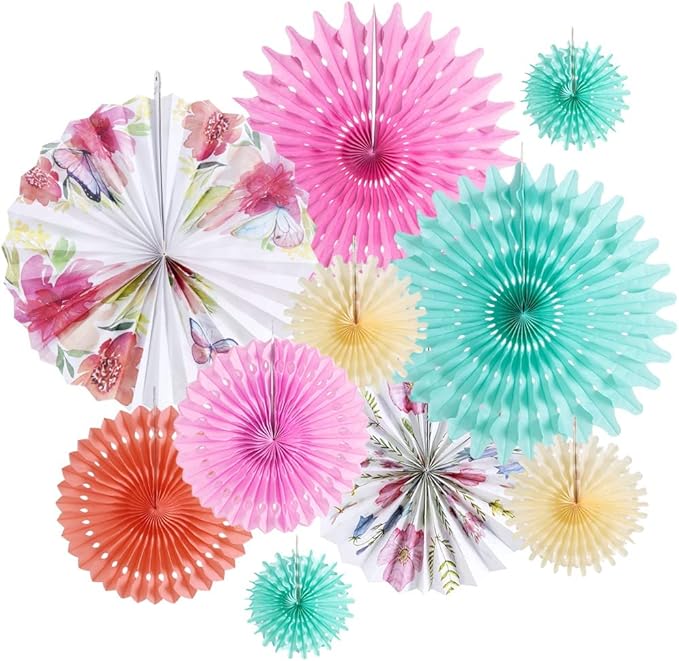 SUNBEAUTY Pack of 10 Paper Flowers Decorations for Wall Paper Fans Classroom Decoration Paper Floral Backdrop Decor Paper Flower Wall Decor for Tea Party Birthday Baby Shower Wedding Spring