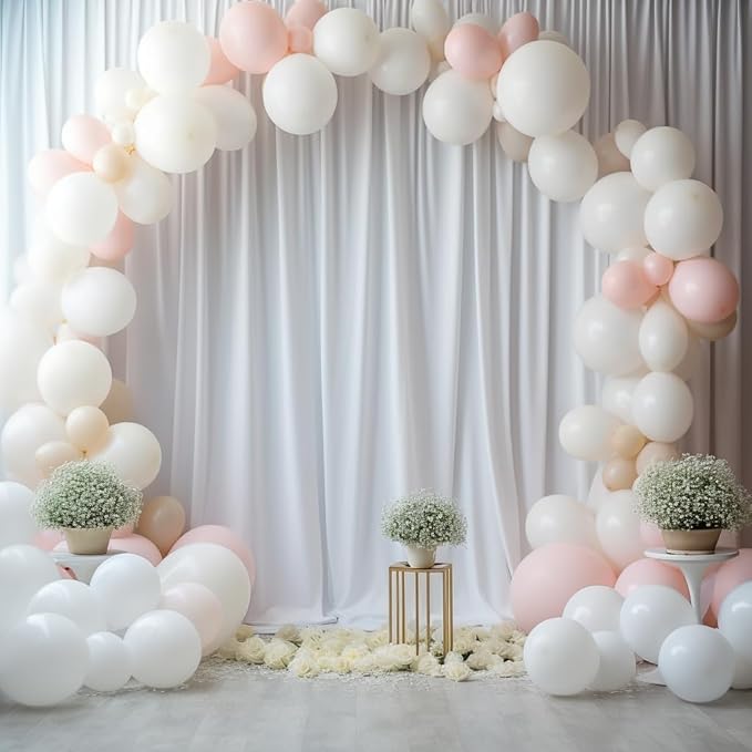 30ftx16FT Wrinkle Free White Backdrop Curtain, 6 Panels 16FT Height White Wedding Backdrop Drapes, Silky Polyester Back Drop Cloth for Birthday Photography Background Party Backdrop Draping