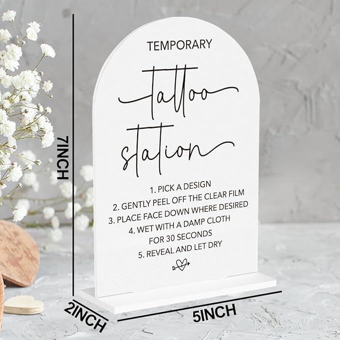 Wedding Tattoo Sign Temporary Tattoo Station Sign for Wedding Engagement Bridal Shower Bachelor Party Tattoo Bar Acrylic sign for Table Desk