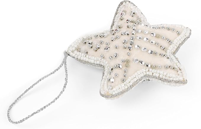 Beaded Star Hanging Ornaments with Twine - Beaded Decorative Ornaments Set of 6 for Tabletop Decoration, Bookshelf, Desk, Nightstand, Home, Office, Desktop, Cabinets, Shelf (White) - CLEENTABLE