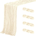 Aktor 4 Pack Ivory Table Runner Boho Cheesecloth Table Runner Semi Sheer Gauze Fabric Runners for Wedding Birthday Baby Shower Party Boho Table Decoration（Ivory）