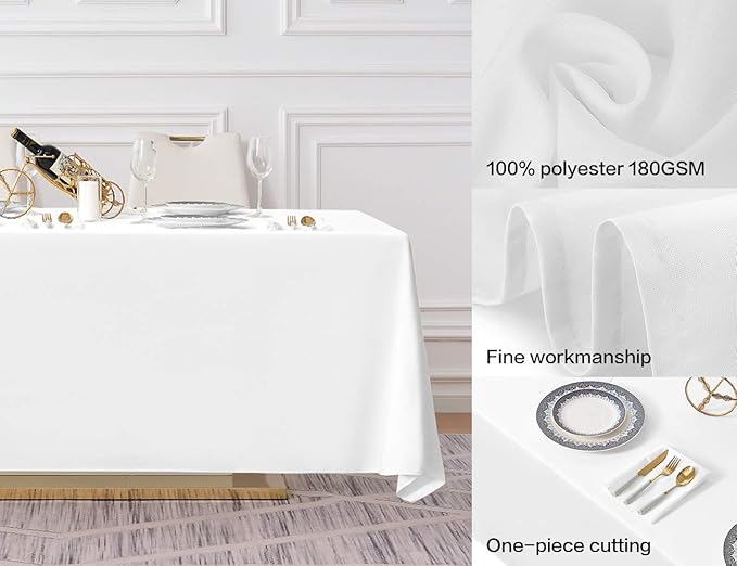 Surmente 10 Pack White Rectangle Tablecloth 90 x 132-inch Rectangular Polyester Table Cloth for Weddings, Banquets, or Restaurants