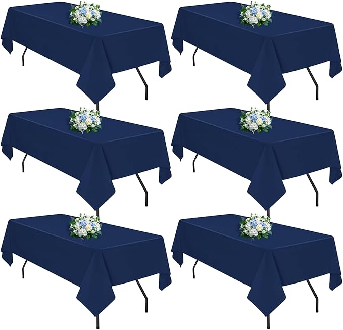 Navy Blue 6 Pack Polyester Table Cloth 60 x 102 Inch, Rectangle Tablecloths for 6 Foot Tables Washable Table Cloth for Party Wedding