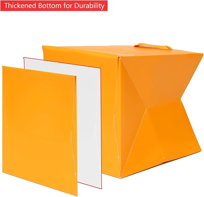 Orange Paper Gift Bag 4 in Paper Box Small Square Bottom Kraft Paper Bags with Handles for Wedding Baby Shower Birthday Party (Orange, 4 x 4 x 4 in, 10 CT)