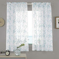 Floral Embroidery Sheer Curtains Blue 45 Inch Length, Vintage Rod Pocket Voile Drapes for Living room, Bedroom, Window Treatments Semi Crinkle Curtain Panels for Villa, Parlor, Set of 2, 52"x 45".