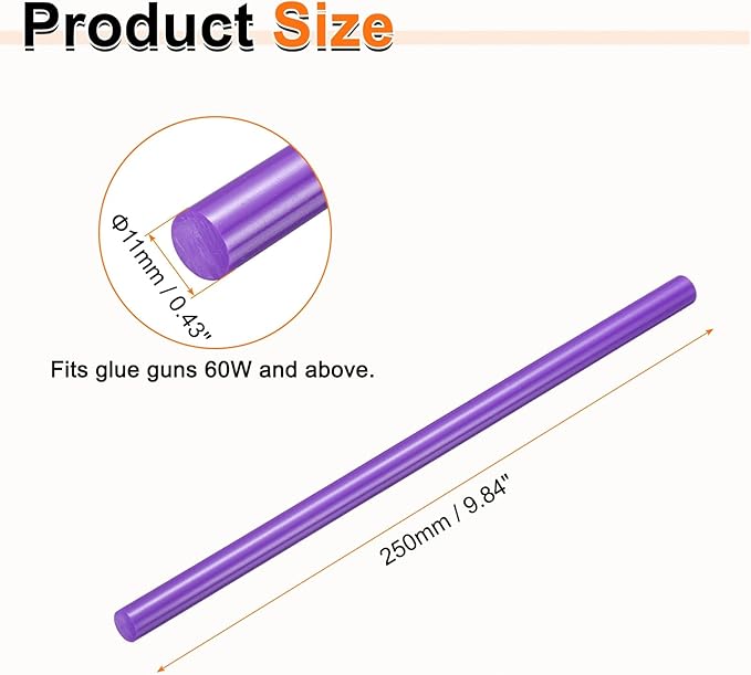 HARFINGTON 10pcs Hot Glue Sticks 0.43" Dia x 9.84" Long EVA Mini Hot Melt Adhesive Glue Stick for Hot Melt Gun Wood Plastic Glass Flowers Fabrics Foam, Purple