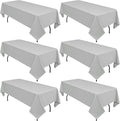 6 Pack Light Grey Rectangular Tablecloths, 60 x 126 Inch, Polyester/Fabric, Wrinkle & Stain Resistant, Classic Style, Perfect for 8ft Tables, Weddings, Banquets, Parties