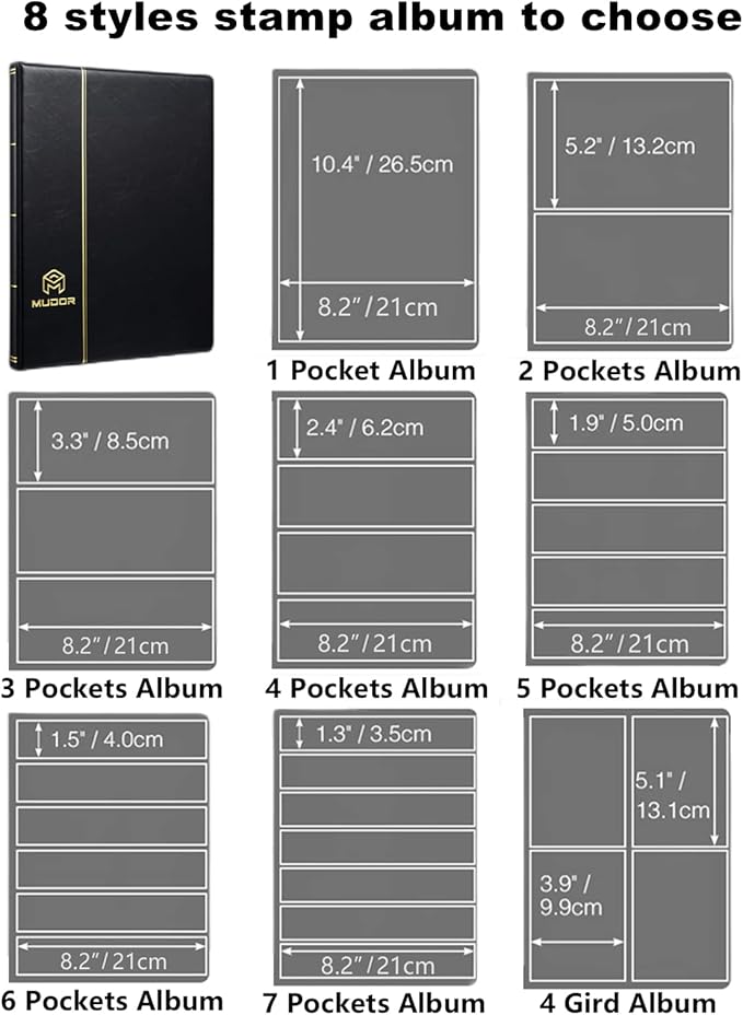 MUDOR Stamp Collecting Album, 2 Rows Pockets Stockbook for Collectors, 10 Sheets, Black