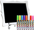 Tabletop Small Chalkboard Sign with Easel (11x13) + 8 Brilliant Liquid Chalk Markers | Hanging or Freestanding Framed Chalkboard with Hand Crafted Sweetheart Frame