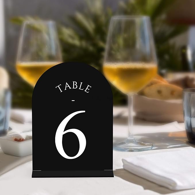 JOYIT Arch Wedding Table Numbers 1-40 with Stands – Double-Sided Printed 5" X 7" Acrylic Table Signs with Black Background White Text, Perfect Acrylic Table Numbers for Wedding Receptions, Parties, Anniversaries, and Events