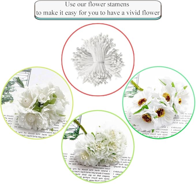HAHIYO 700Pcs 3mm White Matte Double Head Flower Stamen Pistil for Flower Making Scrapbook Decoration - Handmade Artificial Flowers Pistil Matt-Like Floral Stamens Flowers Pollen Stamen