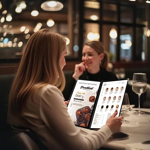Goodsmart Restaurant Menu Covers - 25 Pack Black 8.5" x 11", 4-Page/8-View, Side-Loading Vinyl Menu Holders with Clear Sleeves, Double-Stitched, Leather-Style Café Covers, Morning Menu Homeschool
