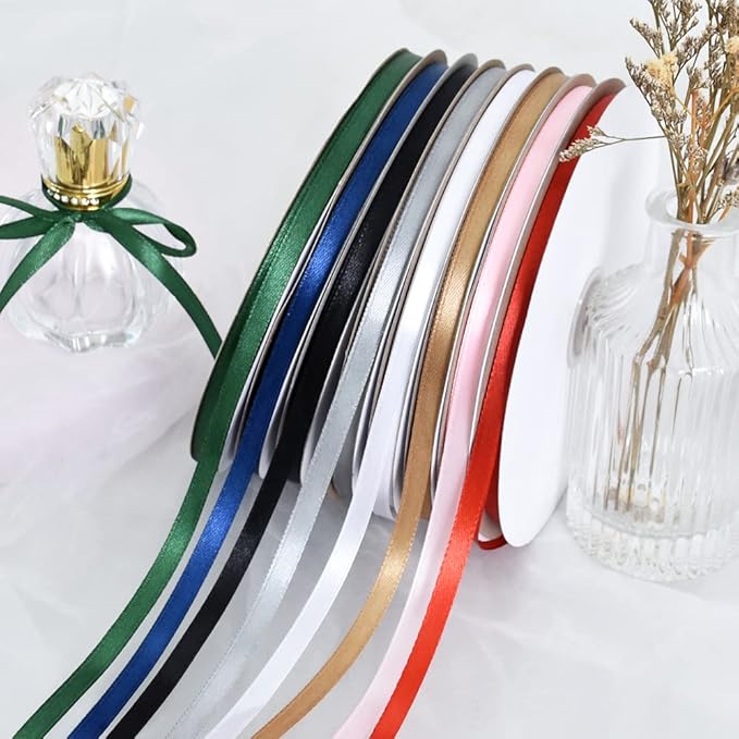 TONIFUL 1/4 Inch x 100yds Red Satin Ribbon, Thin Solid Color Satin Ribbon for Gift Wrapping, Crafts, Hair Bows Making, Wedding Party Decoration, Invitation Cards, Floral Bouquets,Christmas
