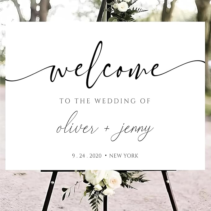Generic Personalized Wedding Welcome Sign, Modern Minimalist, 18x27 inches, Plastic, Wedding Guestbook
