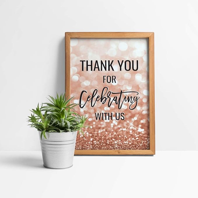Andaz Press Extra Large Wedding Easel Board Party Sign, 12x18-inch, Glitzy Faux Rose Gold Glitter, Thank You for Celebrating With Us, 1-Pack