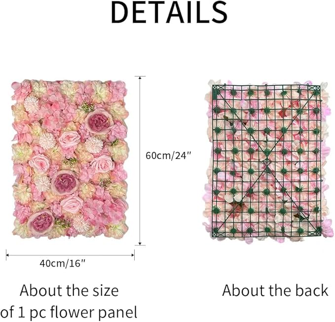 Artificial 3D Flower Wall Panel for Backdrop 12 Pcs 24x16 inches Pink Faux Roses Artificial Flower Backdrop for Wedding Party Bridal Baby Shower Decor