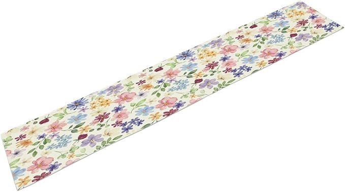 Floral Decorative Table Runner, Watercolor Floral Botanical Rustic Modern Style Pattern Printed Long Table Runner for Restaurant Kitchen Party,13in（33cm） W * 90in（229cm） L