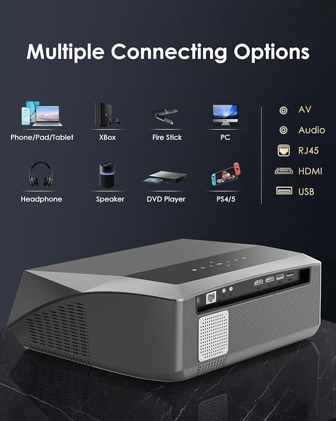 Smart 4K Projector Movie Gaming Karaoke TV, 2300 ANSI High Brightness Ultra HD Proyector Indoor Daylight, NFC, Auto Focus, WiFi 6, Bluetooth, DSP Audio, HDMI, Outdoor Home Theater/Bright Room, 2025