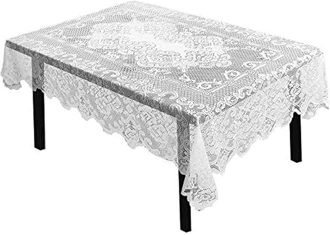 Juvale Rectangular Lace Tablecloth - White Lace, 54 x 72 in Vintage Floral Scalloped Polyester - Wedding & Tea Party Table Cloth & Baby Shower Tablecloth