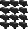 12 Pack Polyester Tablecloth 90 x 156 Inch Black Tablecloth for 8 Ft Rectangle Tables,Washable Fabric Table Covers Polyester Table Clothes for Wedding Parties Banque