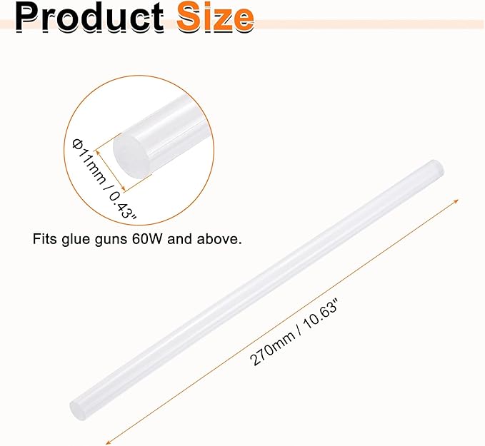 HARFINGTON 10pcs Hot Glue Sticks 0.43" Dia x 10.63" Long EVA Mini Hot Melt Adhesive Glue Stick for Hot Melt Gun Wood Plastic Glass Flowers Fabrics Foam, Clear