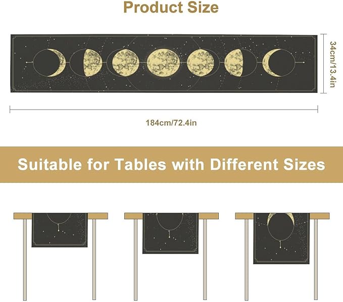 Sun Moon Table Runner, Mysterious Universe Milky Way Interstellar Space Western Traditional Elements able Runner for Party Living Room Home Kitchen Dinner Table Runner 13x60 Inch