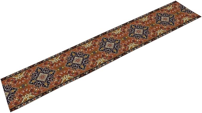 Vintage Boho Orange Table Runner, Country Rustic Farmhouse Magical Abstract Print Pattern for Home Kitchen Table Decor Dining Coffee Room Garden Party Decor 13x90in