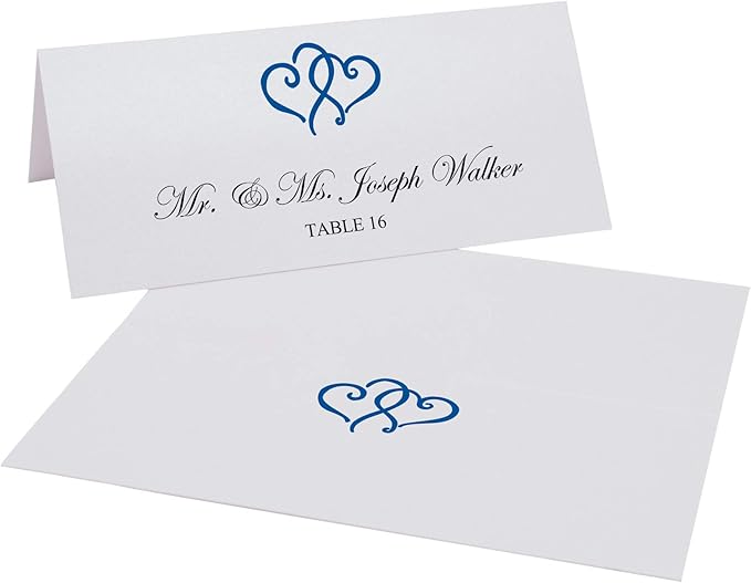 Linked Hearts Place Cards, Royal Blue (Choose Color), Set of 60, Pre-cut and Scored - Wedding, Party, Dinner, and Special Events - Made in the USA