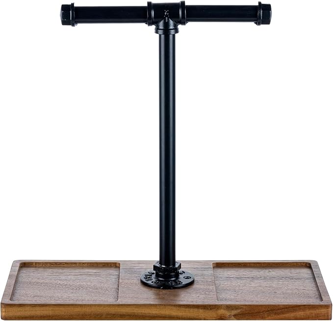 FARM IN Solid Acacia Wood Headphone Stand for Desk Industrial Headset Holder with Storage Base for Gaming and Office Accessories
