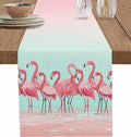 Tropical Flamingo Cotton Linen Table Runner for Dining Kitchen, Wedding Outdoor Party Tablerunners Decoration, Pink Bird Coastal Nautical Animal Dresser Scarf Coffee Tablecloth Runners 13x60 Inches