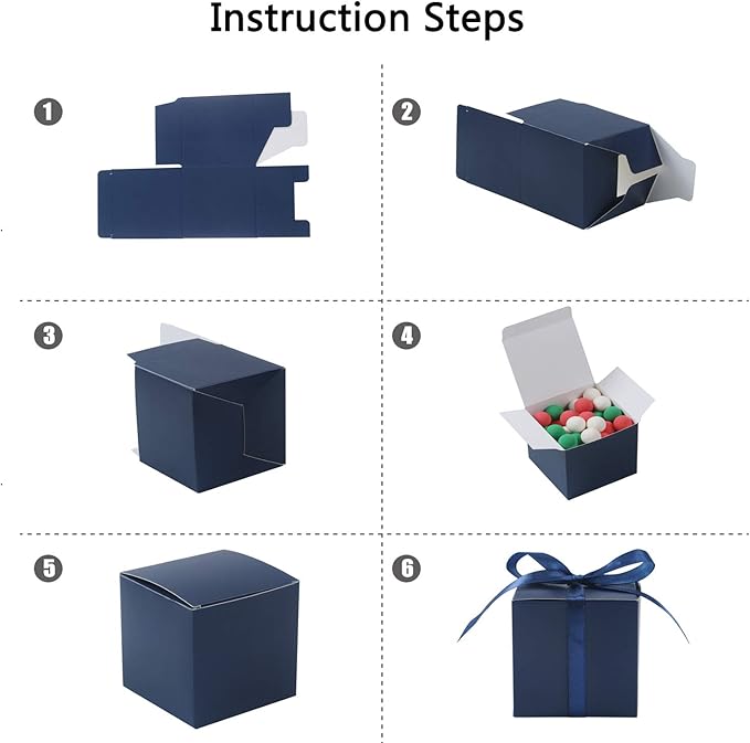 COTOPHER 60pcs Wedding Favor Boxes, Paper Gift Boxes 3x3x3 Inches Small Gift Boxes with Ribbons Small Boxes for Gifts, Crafting, Cupcake, Candy, Bridesmaid Proposal Boxes，Easy Assemble Boxes (Navy)