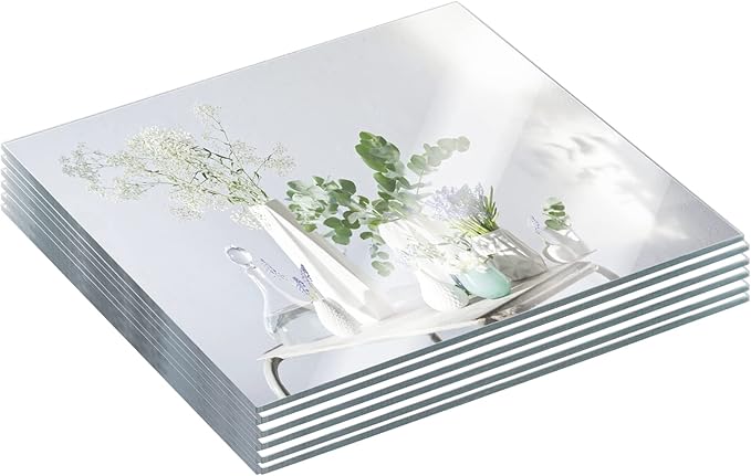 JAMBALAY 10" Square Mirror Centerpieces for Tables, Glass Mirror Plates for Table Centerpieces, Mirror Tray for Wedding & Party Decorations, 2mm Set of 12 Mirror Table Centerpieces for Tables