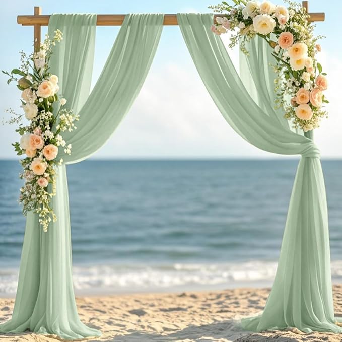 Sage Green Elegant Arch Draping Fabric Outdoor 1 Panel 29" × 20Ft Sheer Chiffon Curtain Drapes for Fall Wedding Ceremony Birthday Party Garden Brunch