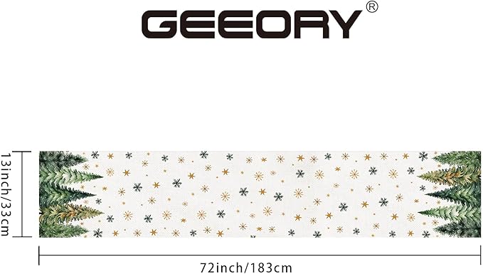 GEEORY Christmas Table Runner 13x72 Inch, Xmas Tees Snowflakes Holiday Decorative Farmhouse Table Decoration for Kitchen Dinning, Indoor Outdoor Dinner Party Decor (Light Green) GT166-72