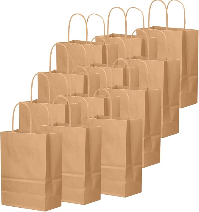 qiqee 30-Packs Brown Gift Bags with Handles Bulk 13''x5 x10 Large Size Kraft Paper Bags Multiple Uses (Large Size)