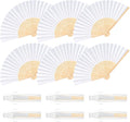 6 Pieces White Hand Held Bamboo Folding Fans Foldable Paper Fans Handheld for Women Girls Wedding DIY Decoration Church Home Party Favors Summer