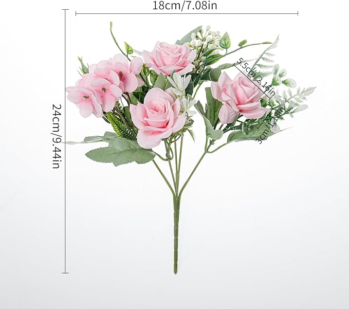 Artificial Flower 5 Branches Artificial Silk Fake Flowers Bouquet Small Roses for Wedding Home Office Tables Decor 2 Packs(Pink)