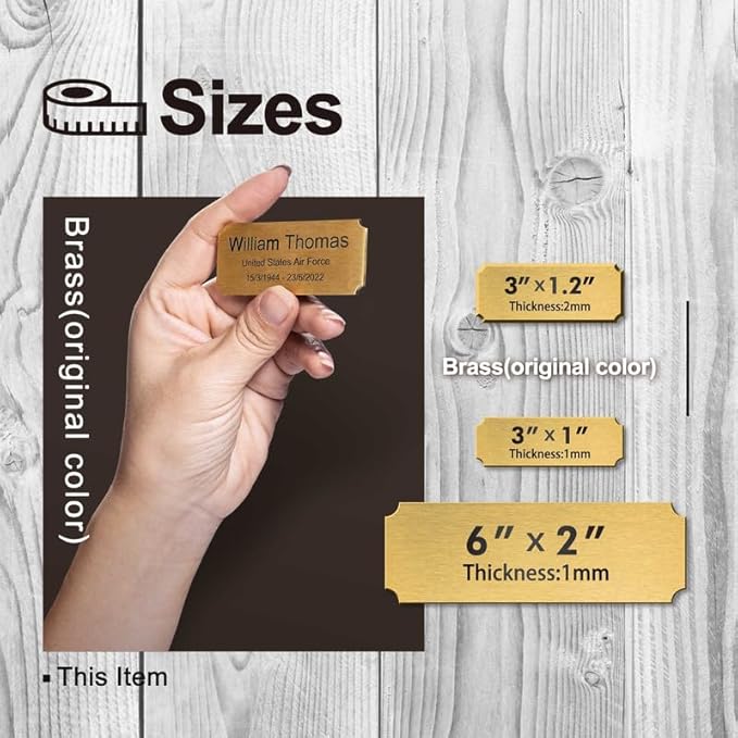 Personalized Name Plates, Deep Engraved Plaque, Brass Trophy Plates Engraved, Custom Name Plate with Adhesive Backing or Screws, 3" W x 1.2" H