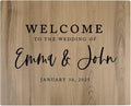 Andaz Press Large Wooden Welcome Sign for Wedding, Rustic Welcome Sign, 16" x 20" Custom Names & Date, Woodland Wedding Signage, English Oak MDF Wood Finish Wedding Reception Indoor Outdoor Signs