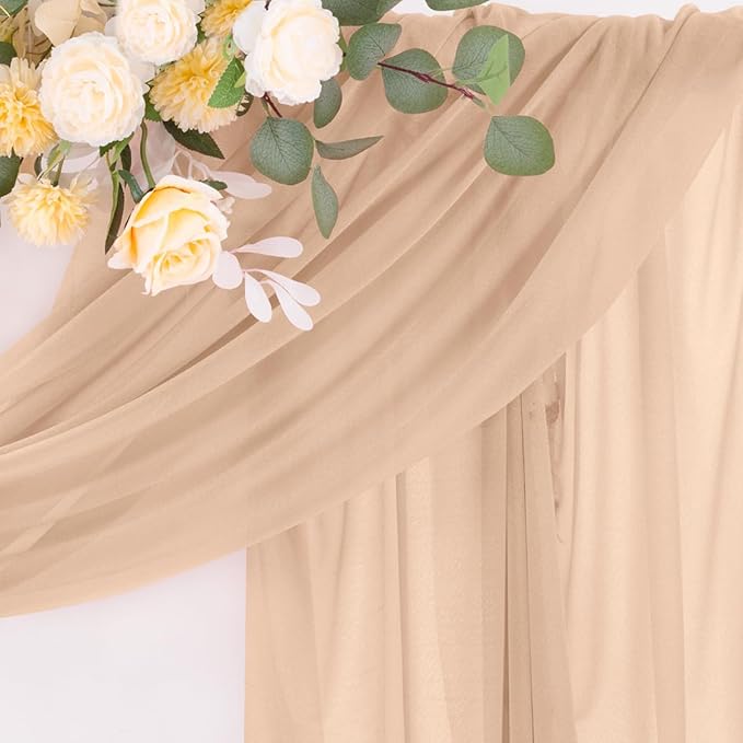 Fall Nude 2 Panels Wedding Arch Draping Fabric 29" x 20Ft Sheer Drapes Outdoor Curtain for Wedding Party Baby Bridal Shower Arch Ceiling Backdrop Decor