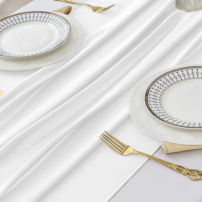 6 Pack 10 Ft Chiffon Table Runner White Gauze Long Table Runners 27x120 Inches Sheer Tulle Table Runner for Rustic Wedding Reception Bridal Shower Decorations Birthday Party