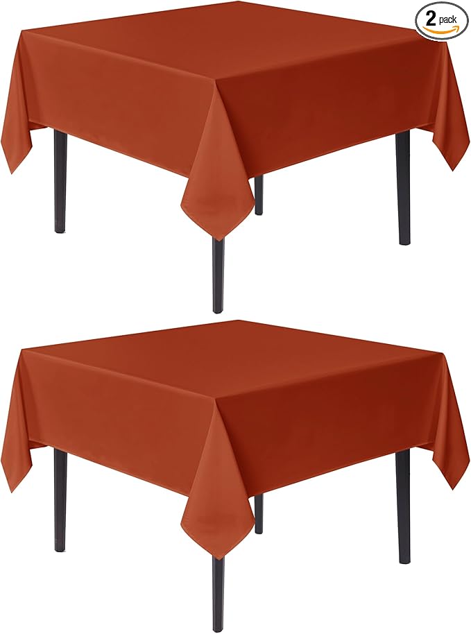sancua Thanksgiving Square Tablecloths 54x54 Inch Rust, 2 Pack Fabric Fall Table Cloth for Square or Round Tables, Burnt Orange Washable Polyester Table Cover for Dinner, Holiday Party, Display Tables
